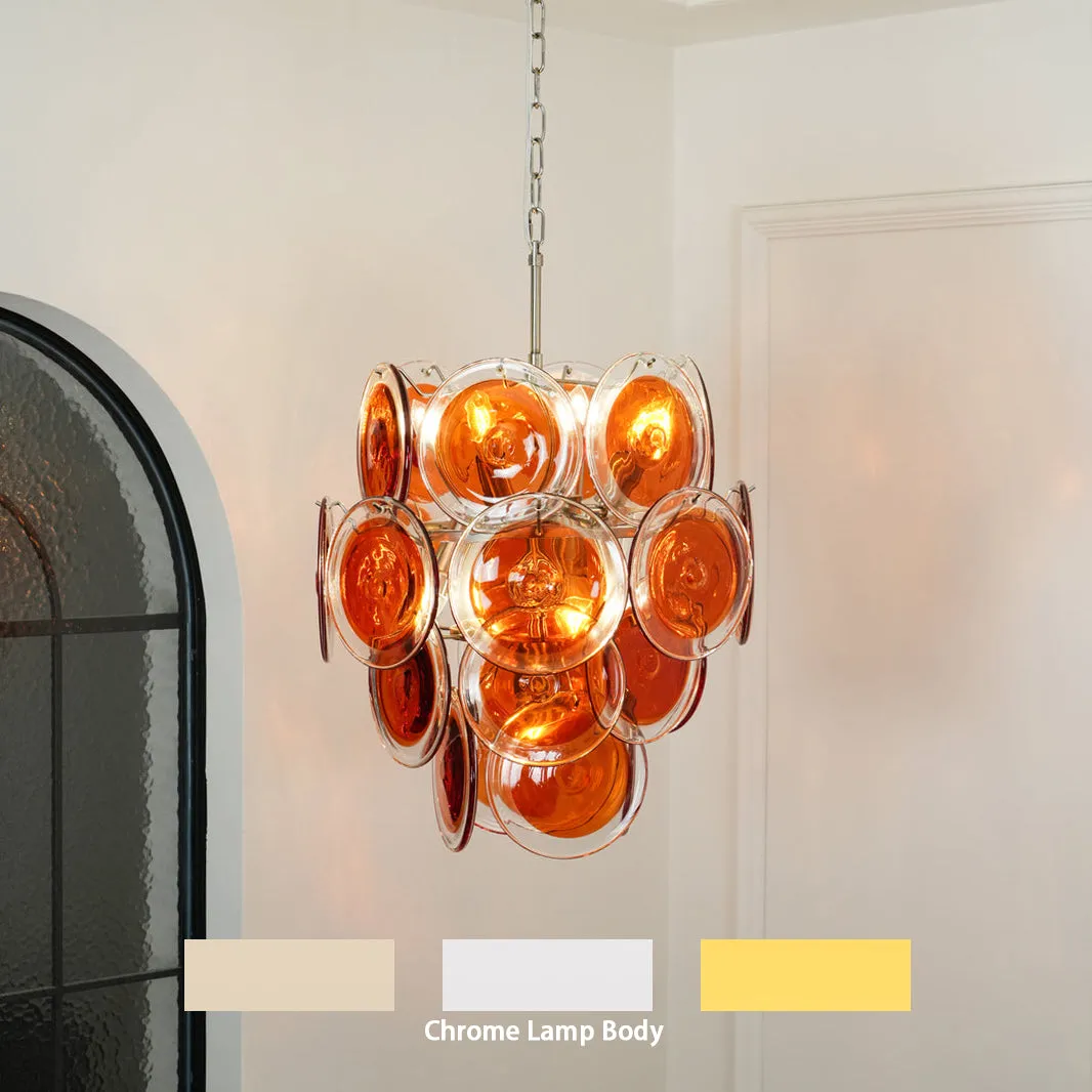 Orange Transparent Murano Disc Chandelier