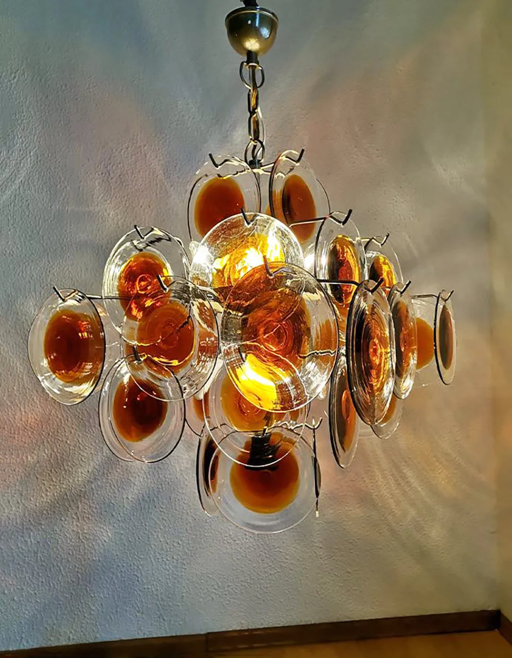 Orange Transparent Murano Disc Chandelier