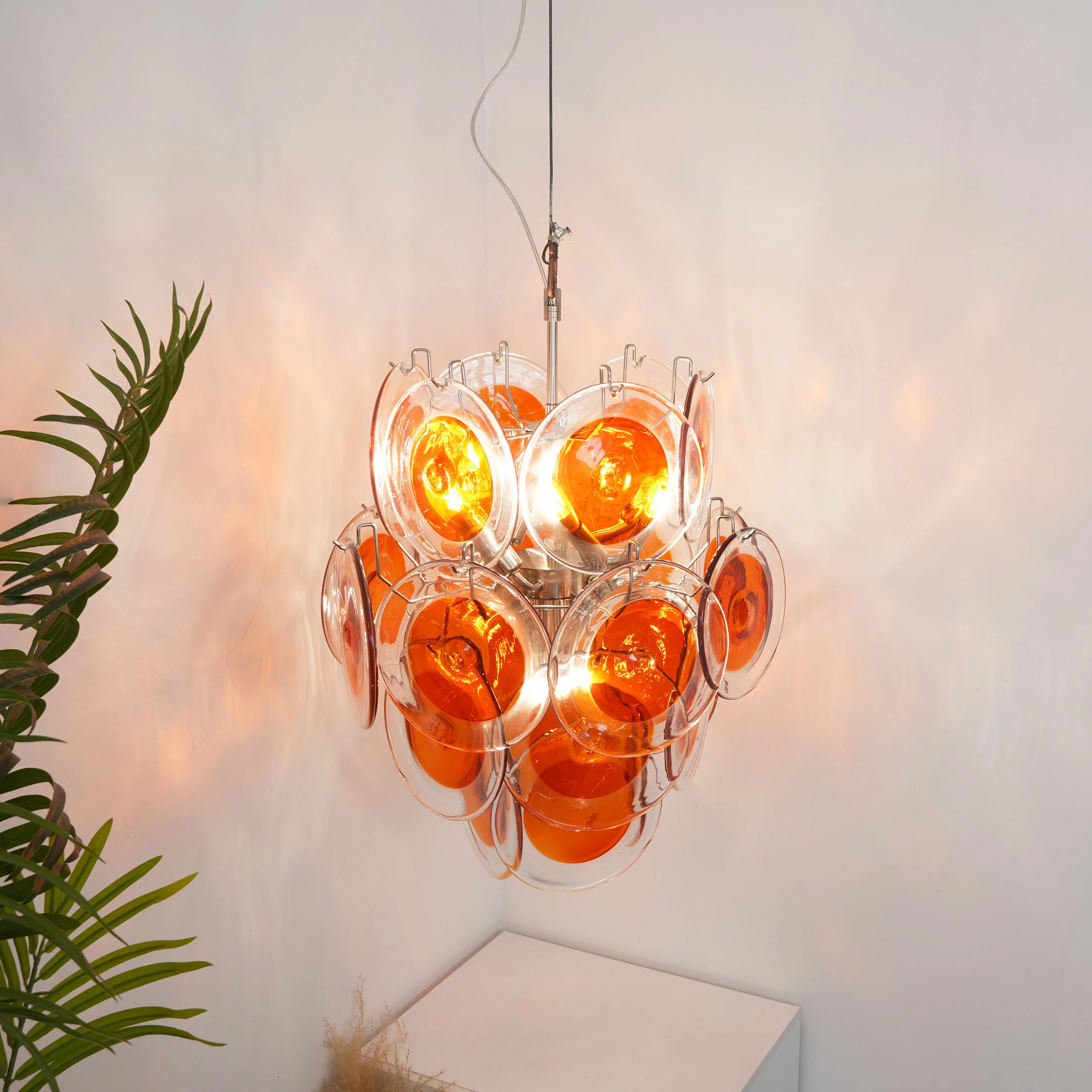 Orange Transparent Murano Disc Chandelier