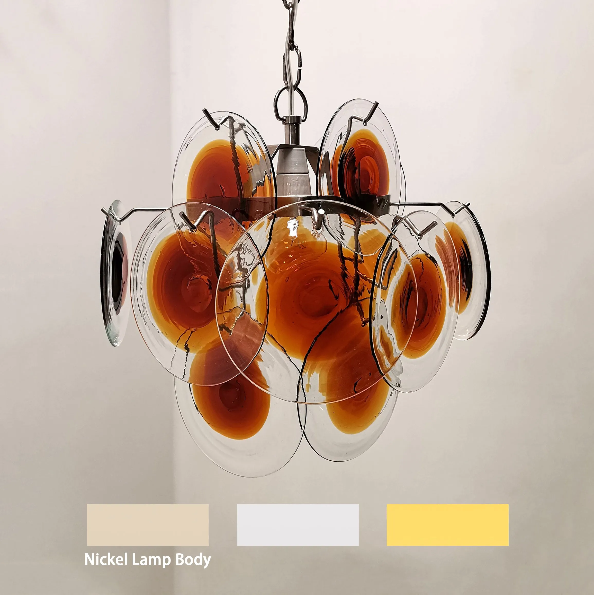 Orange Transparent Murano Disc Chandelier