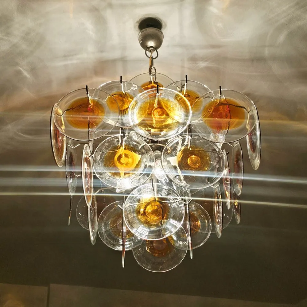 Orange Transparent Murano Disc Chandelier