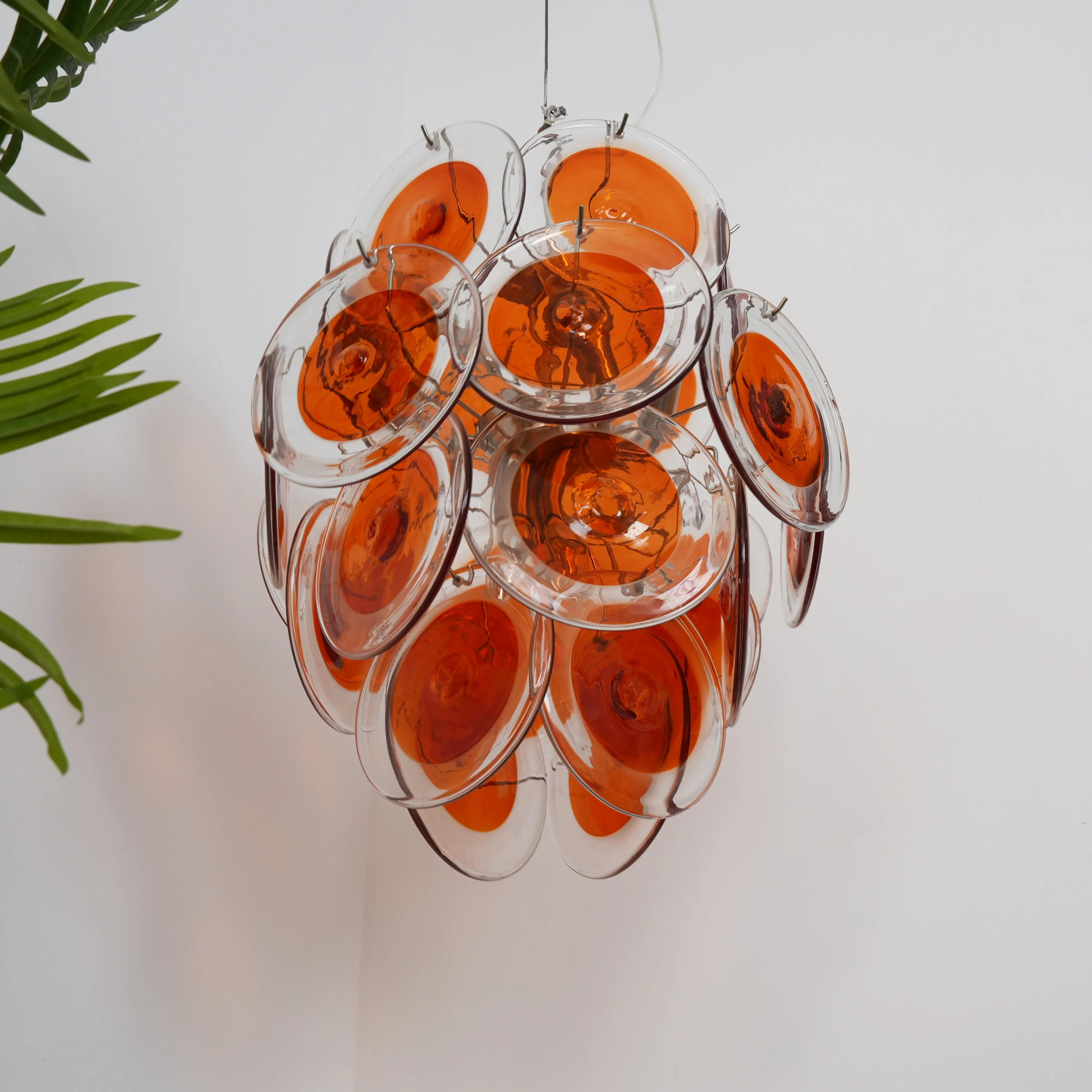 Orange Transparent Murano Disc Chandelier