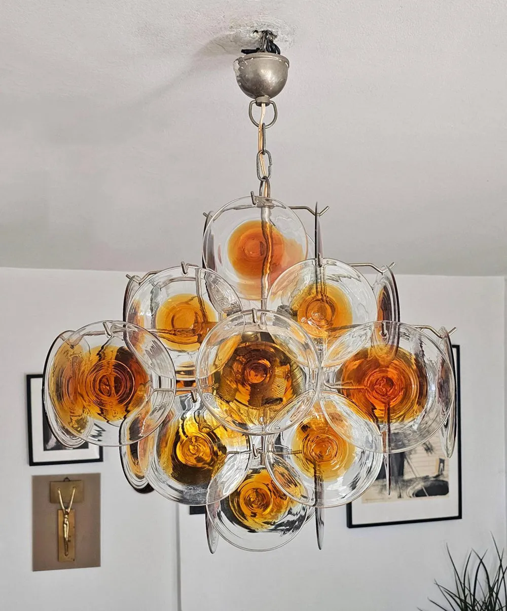 Orange Transparent Murano Disc Chandelier