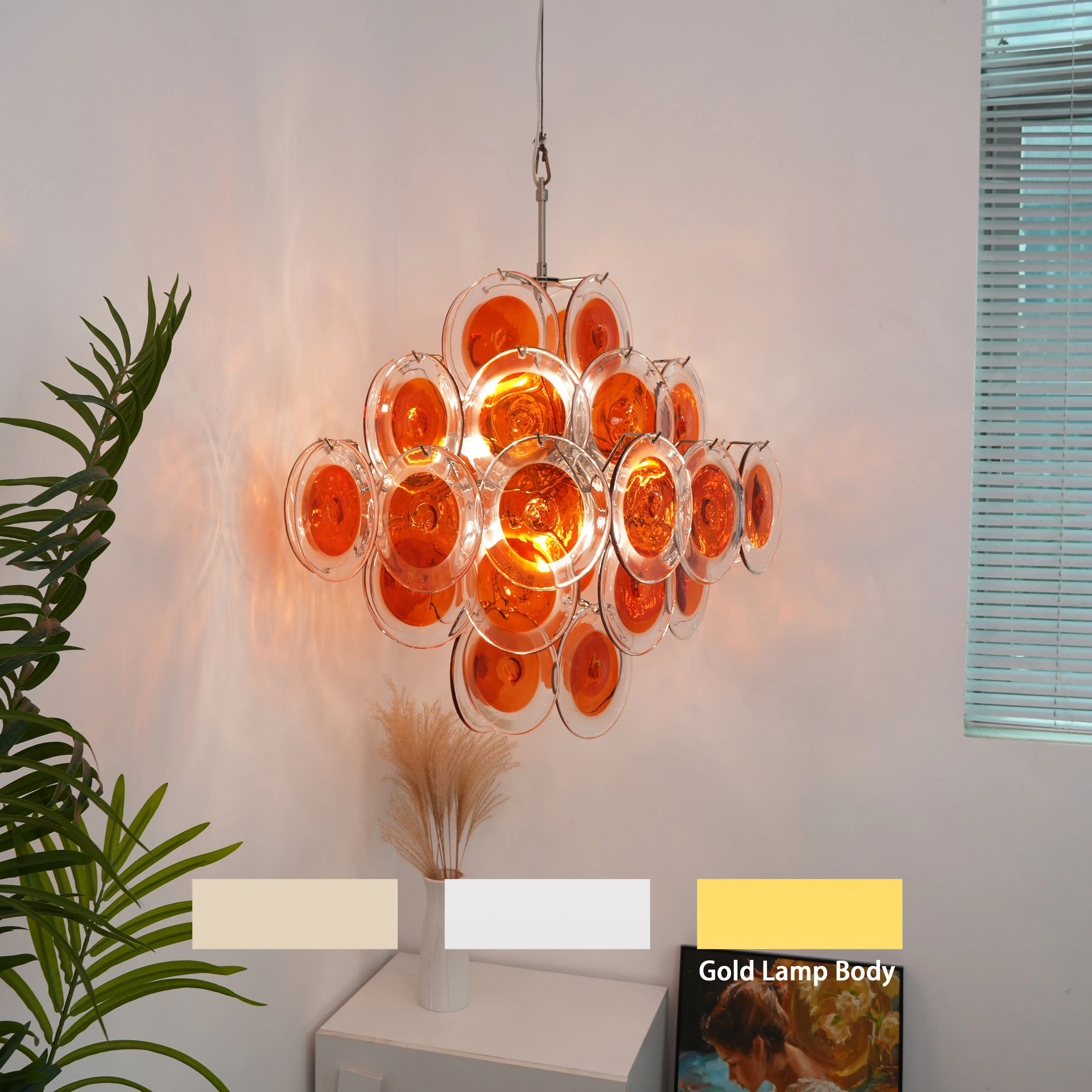 Orange Transparent Murano Disc Chandelier