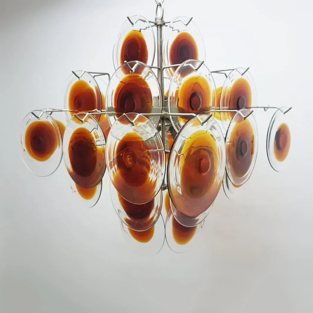 Orange Transparent Murano Disc Chandelier