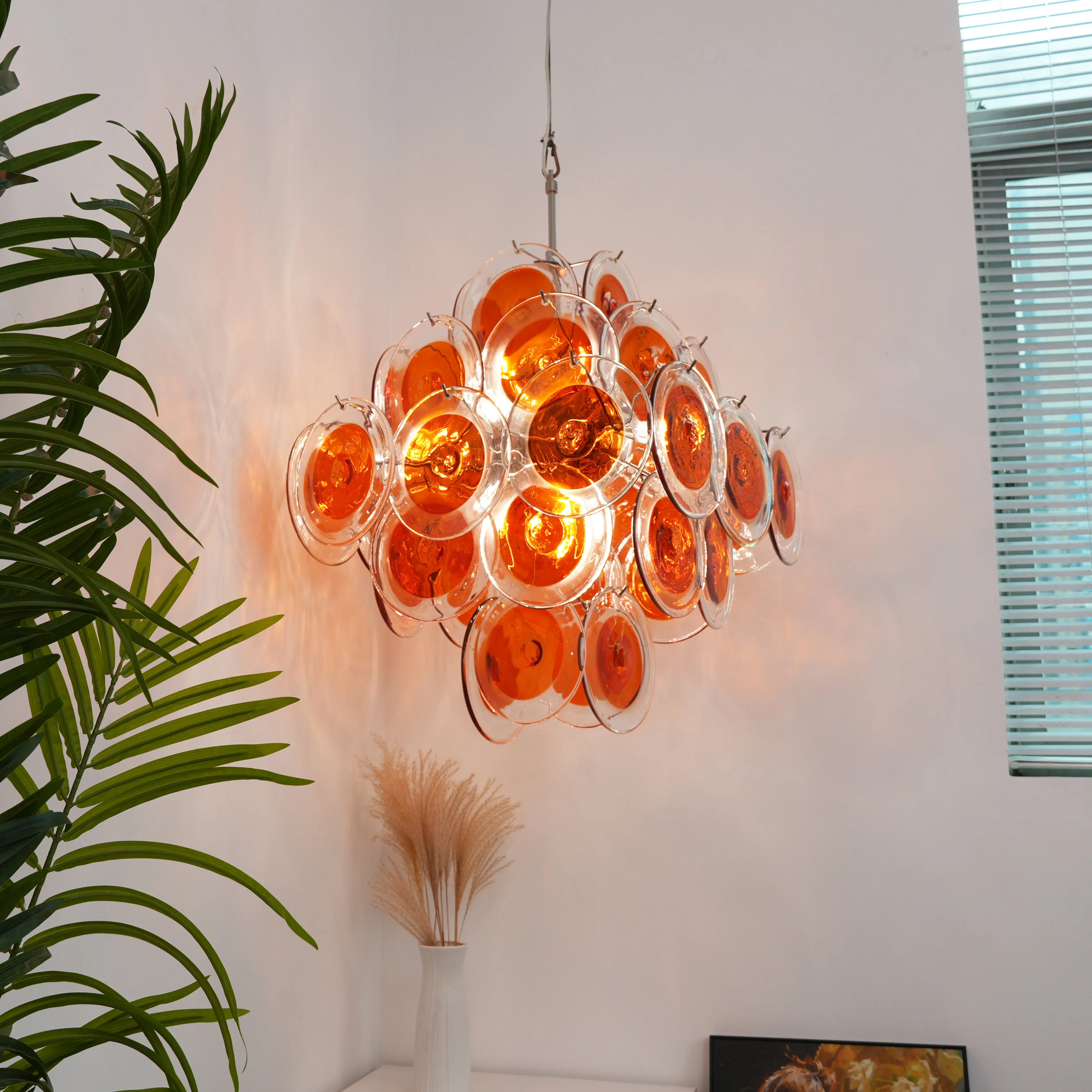 Orange Transparent Murano Disc Chandelier
