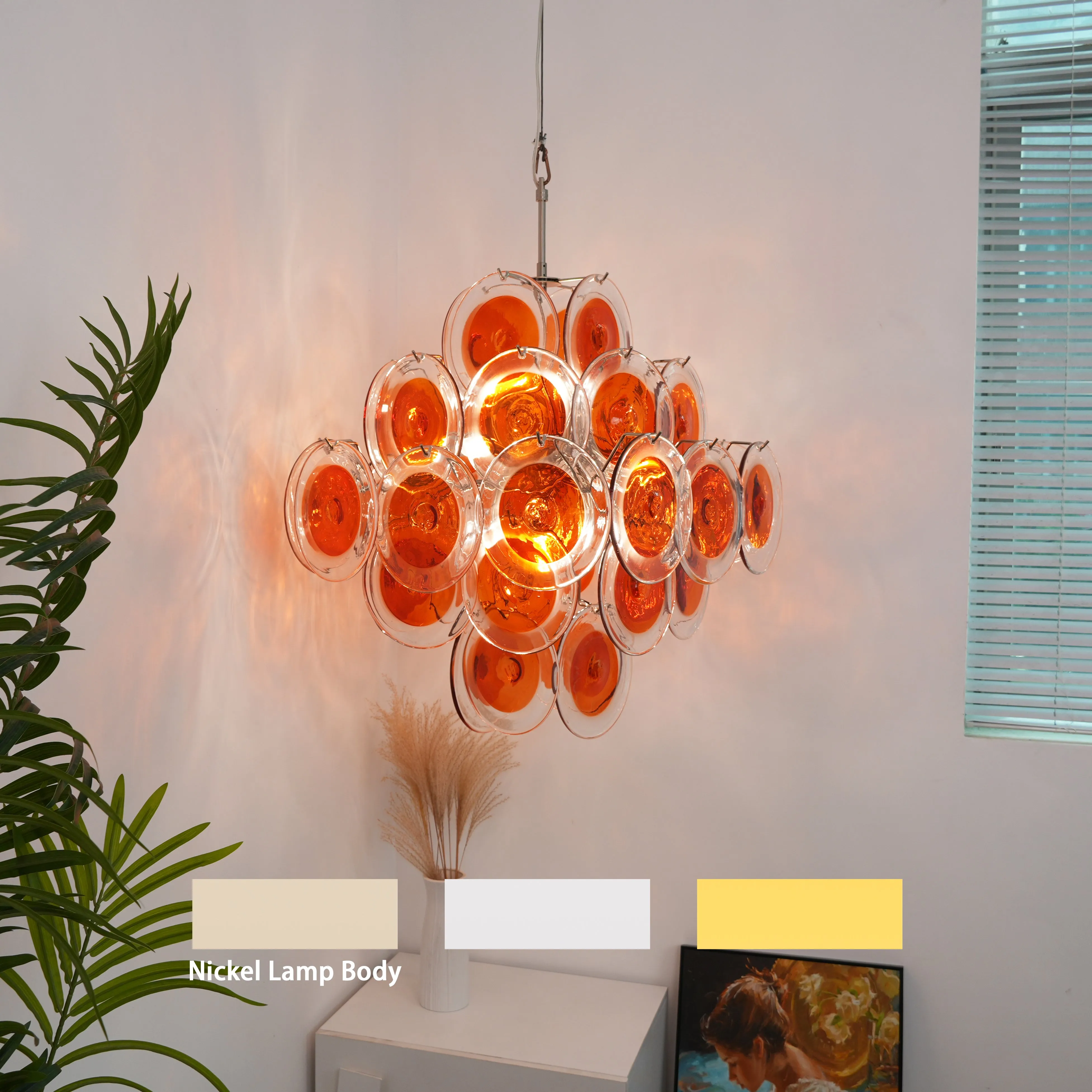 Orange Transparent Murano Disc Chandelier