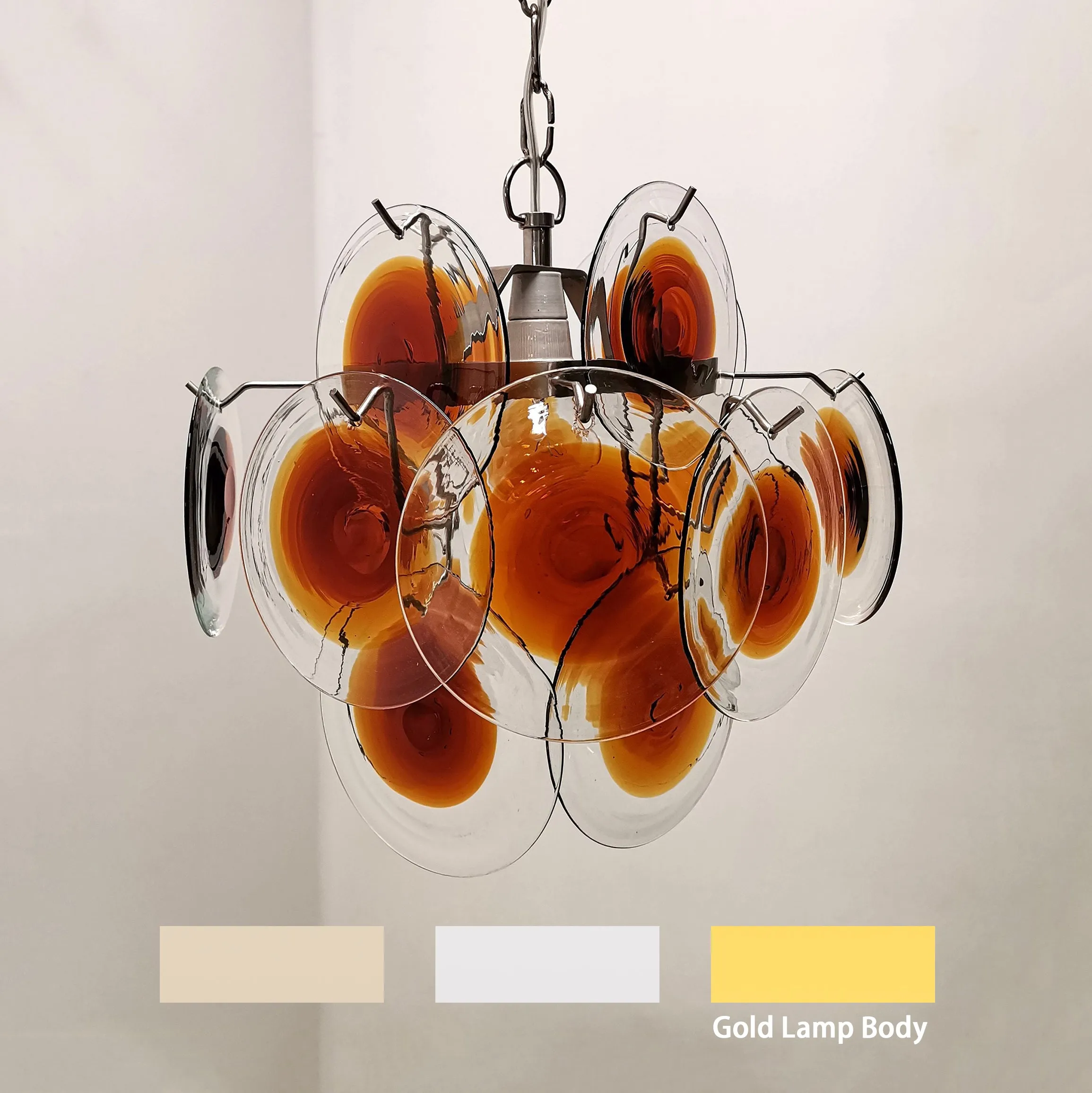 Orange Transparent Murano Disc Chandelier