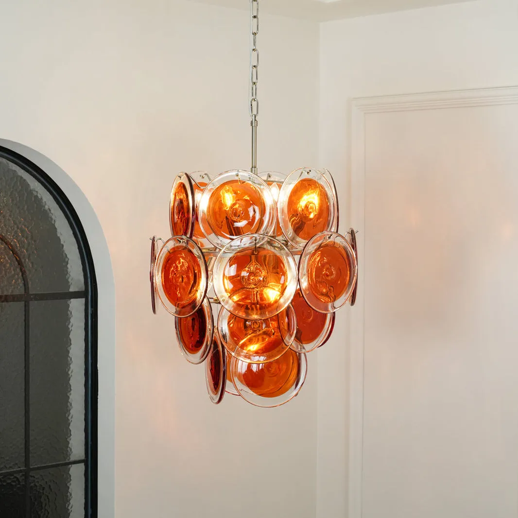 Orange Transparent Murano Disc Chandelier