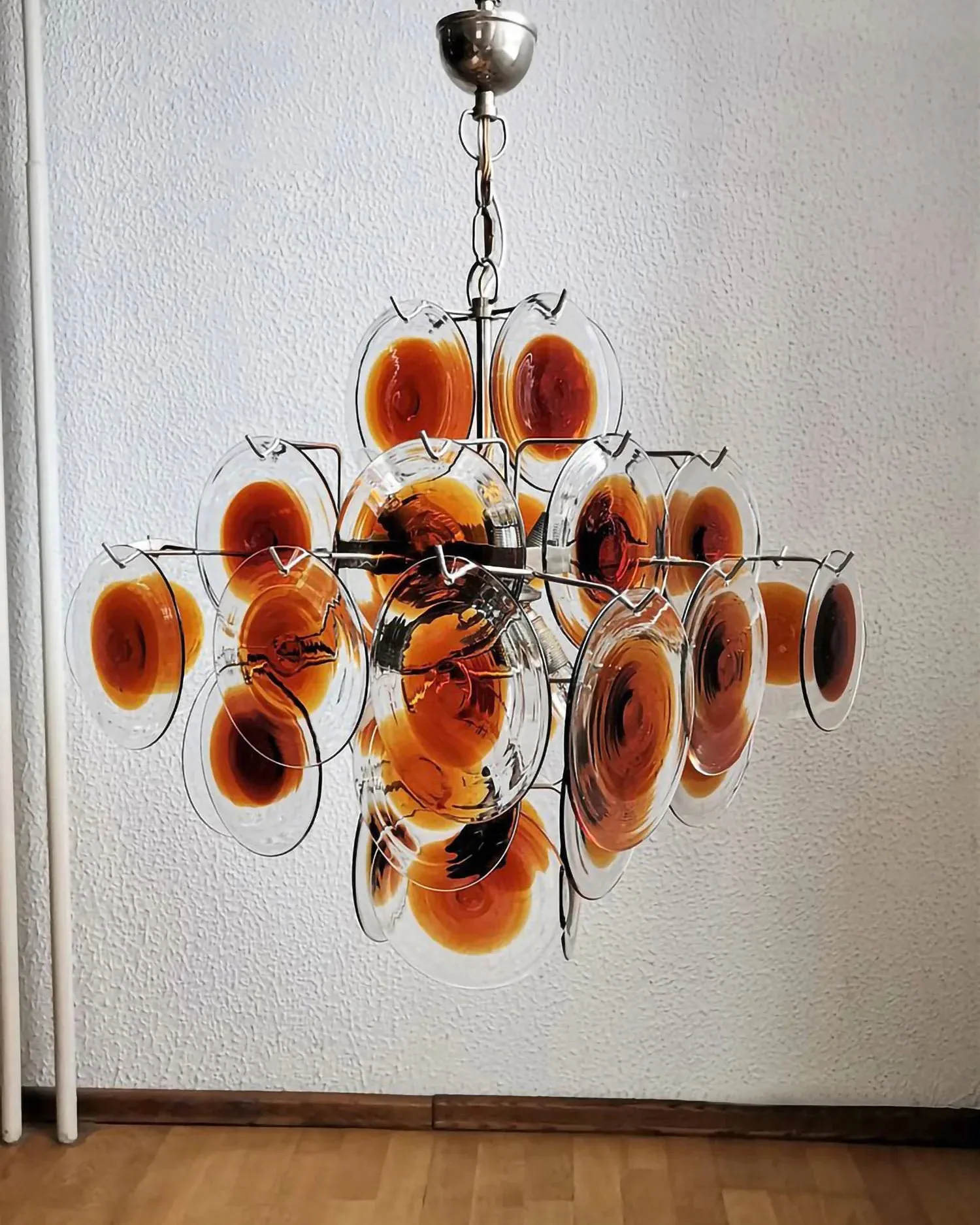 Orange Transparent Murano Disc Chandelier