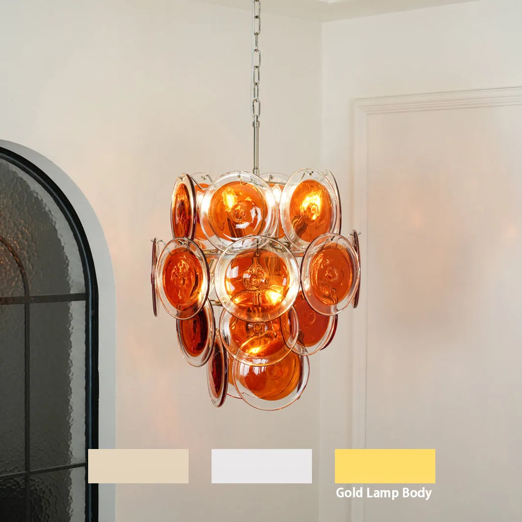 Orange Transparent Murano Disc Chandelier
