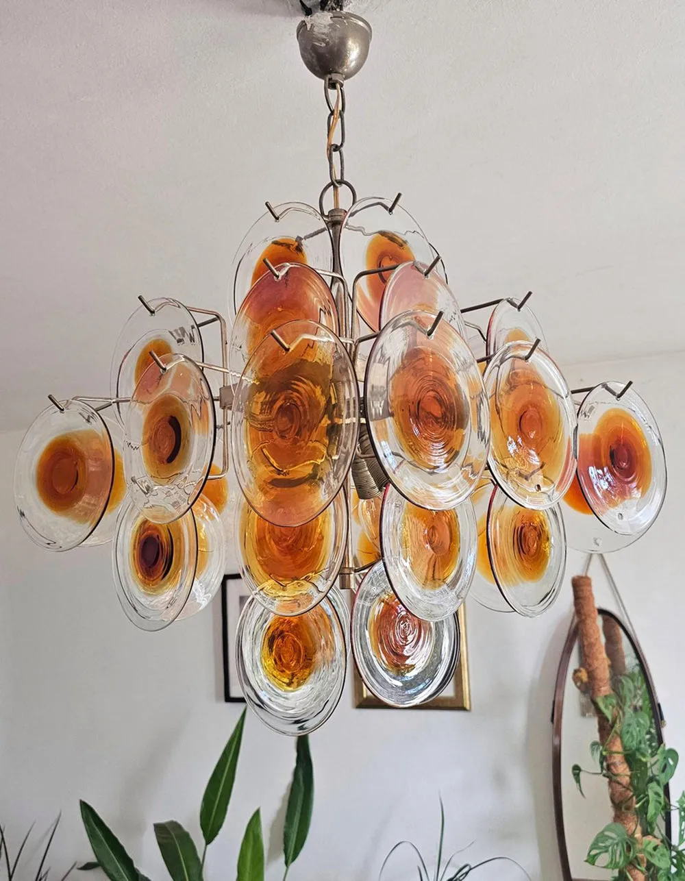 Orange Transparent Murano Disc Chandelier