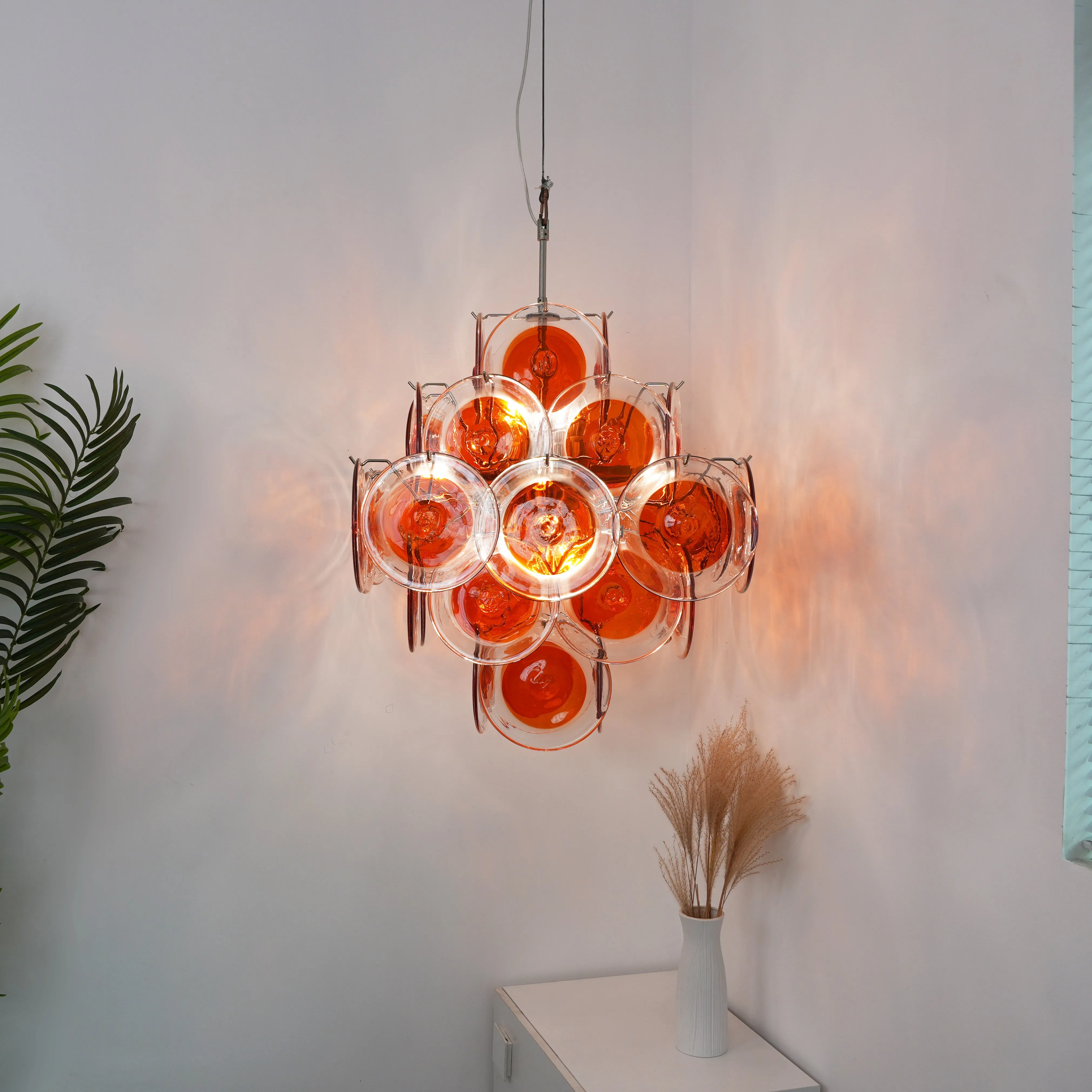 Orange Transparent Murano Disc Chandelier