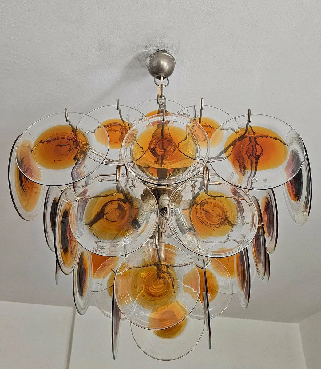 Orange Transparent Murano Disc Chandelier