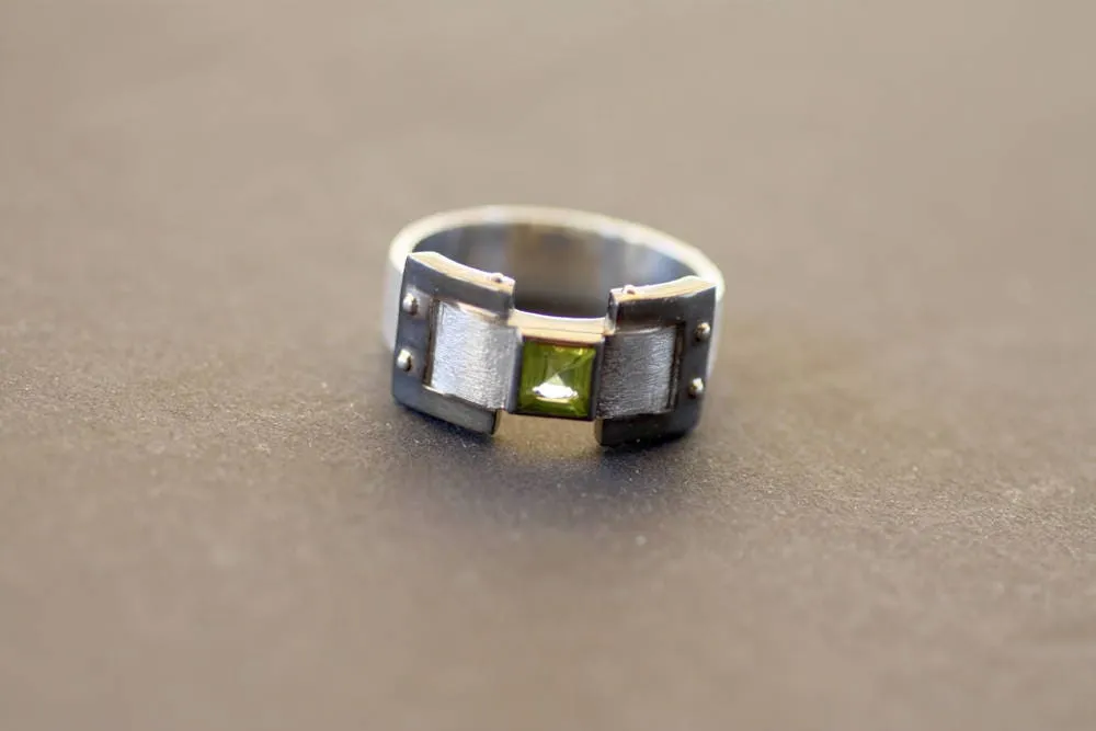 Peridot wide wedding ring