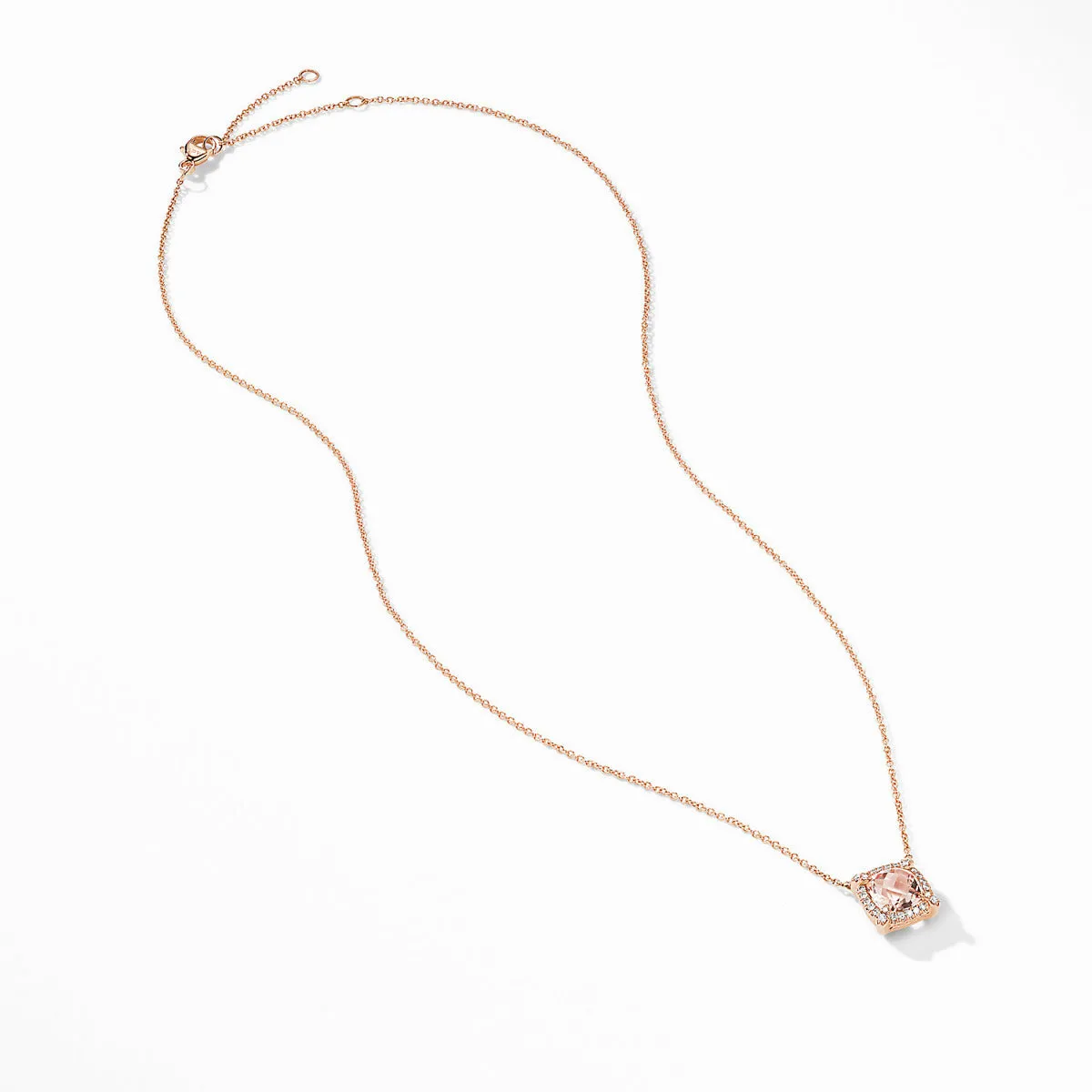 Petite Chatelaine Pave Bezel Pendant Necklace in 18K Rose Gold with Morganite