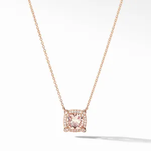 Petite Chatelaine Pave Bezel Pendant Necklace in 18K Rose Gold with Morganite