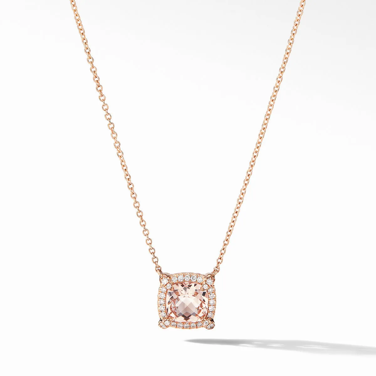 Petite Chatelaine Pave Bezel Pendant Necklace in 18K Rose Gold with Morganite