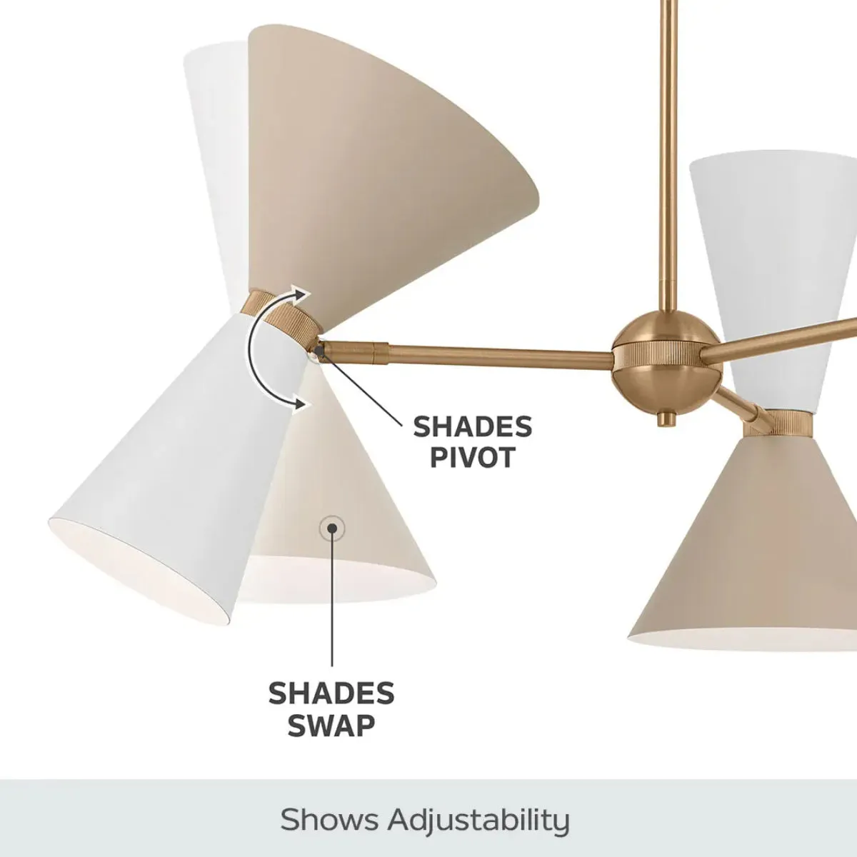 Phix 48" 4-Light Linear Chandelier with Metal Cone Shade, Champagne Bronze and White Finish
