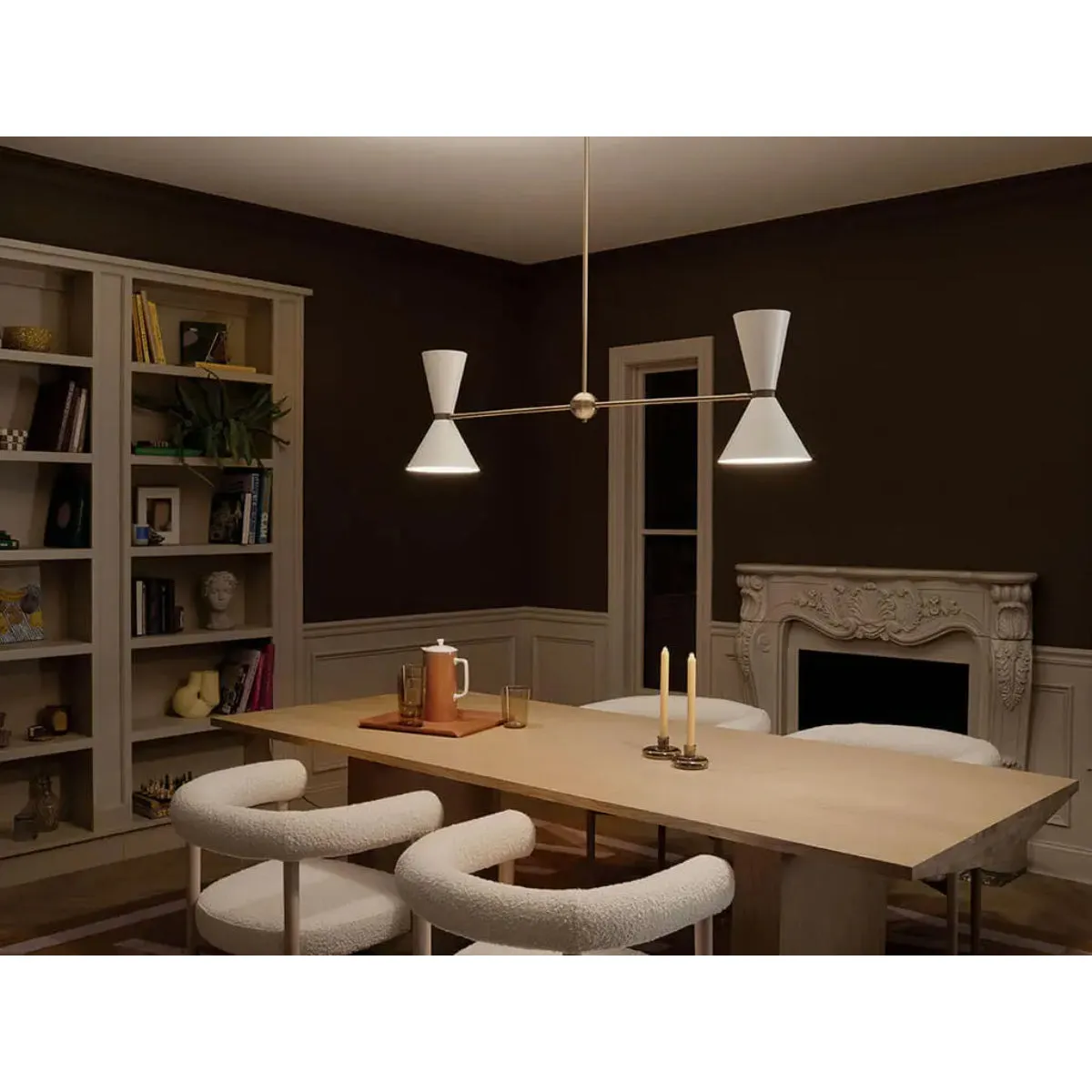 Phix 48" 4-Light Linear Chandelier with Metal Cone Shade, Champagne Bronze and White Finish