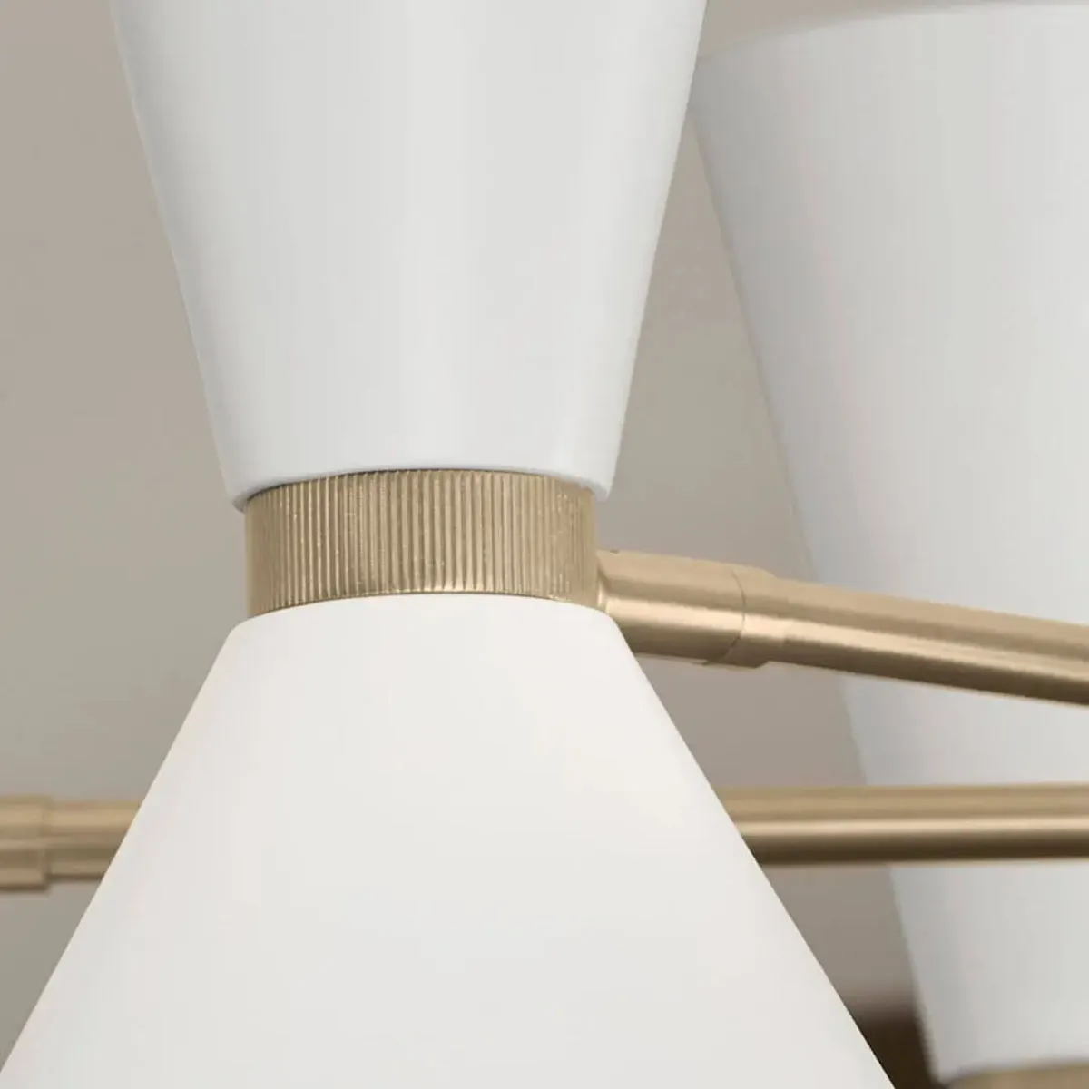Phix 48" 4-Light Linear Chandelier with Metal Cone Shade, Champagne Bronze and White Finish