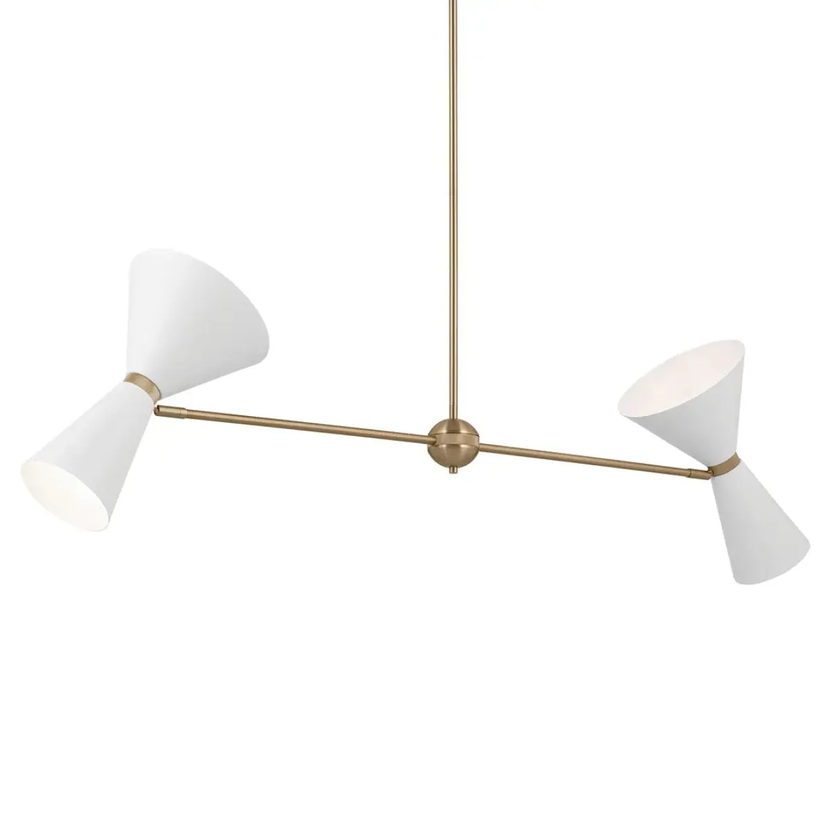 Phix 48" 4-Light Linear Chandelier with Metal Cone Shade, Champagne Bronze and White Finish
