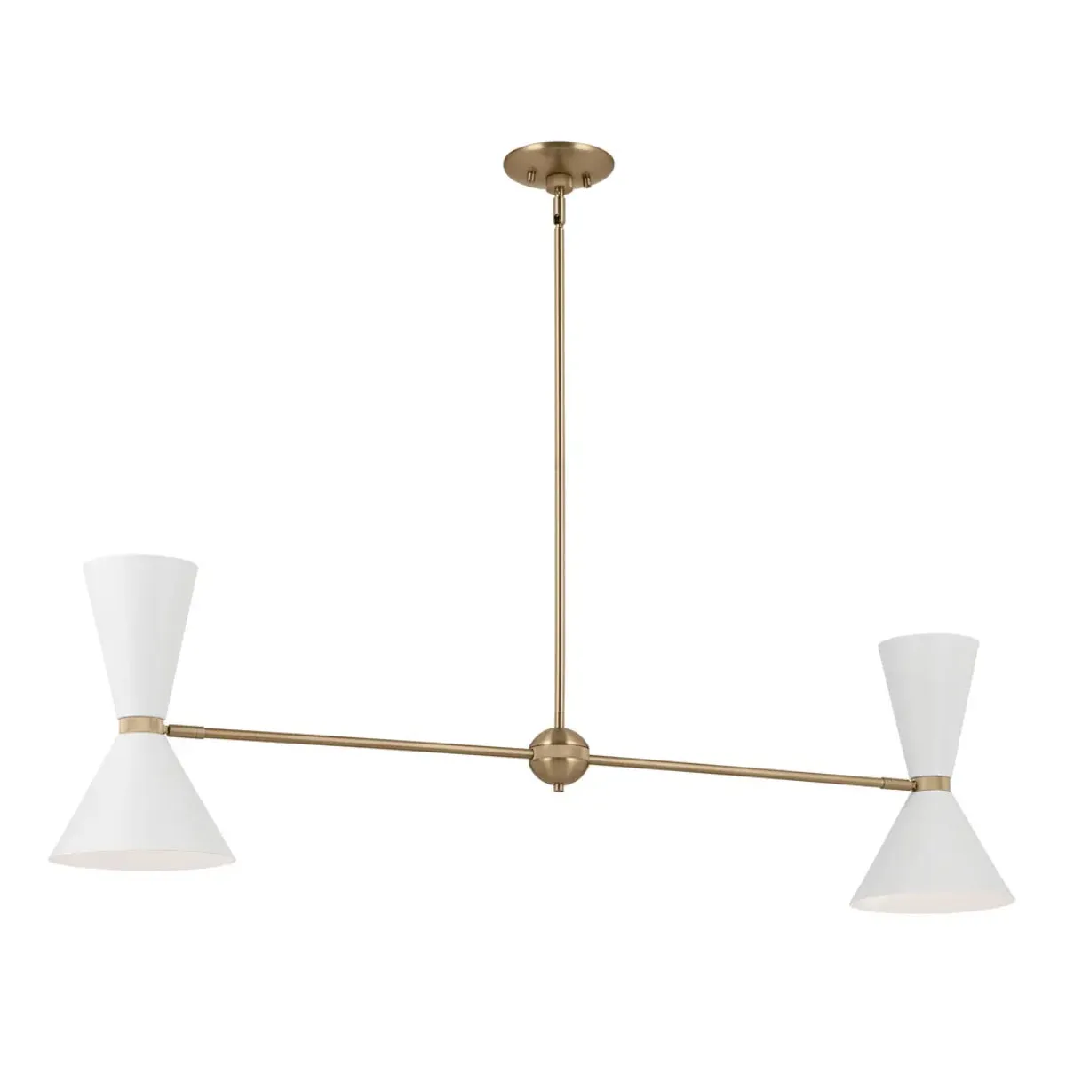 Phix 48" 4-Light Linear Chandelier with Metal Cone Shade, Champagne Bronze and White Finish