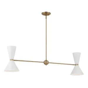 Phix 48" 4-Light Linear Chandelier with Metal Cone Shade, Champagne Bronze and White Finish