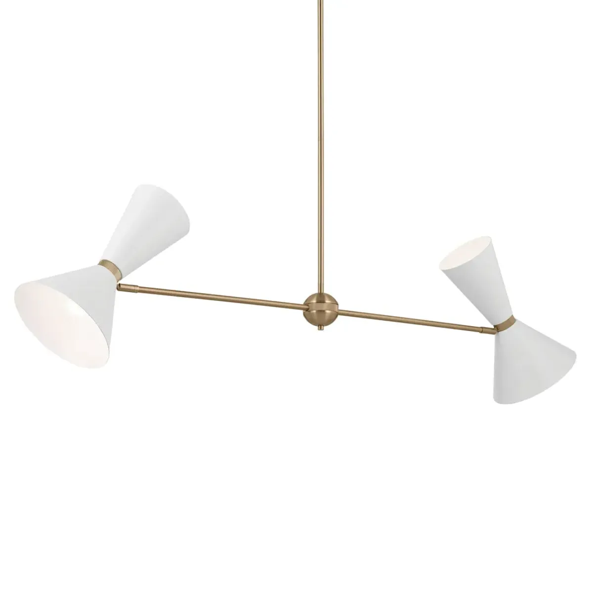 Phix 48" 4-Light Linear Chandelier with Metal Cone Shade, Champagne Bronze and White Finish