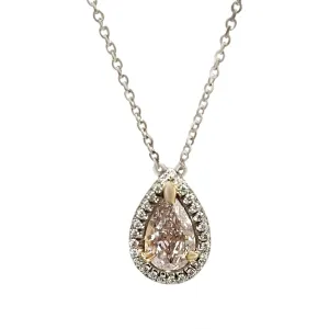 Pink Diamond Pave Halo Pendant Necklace