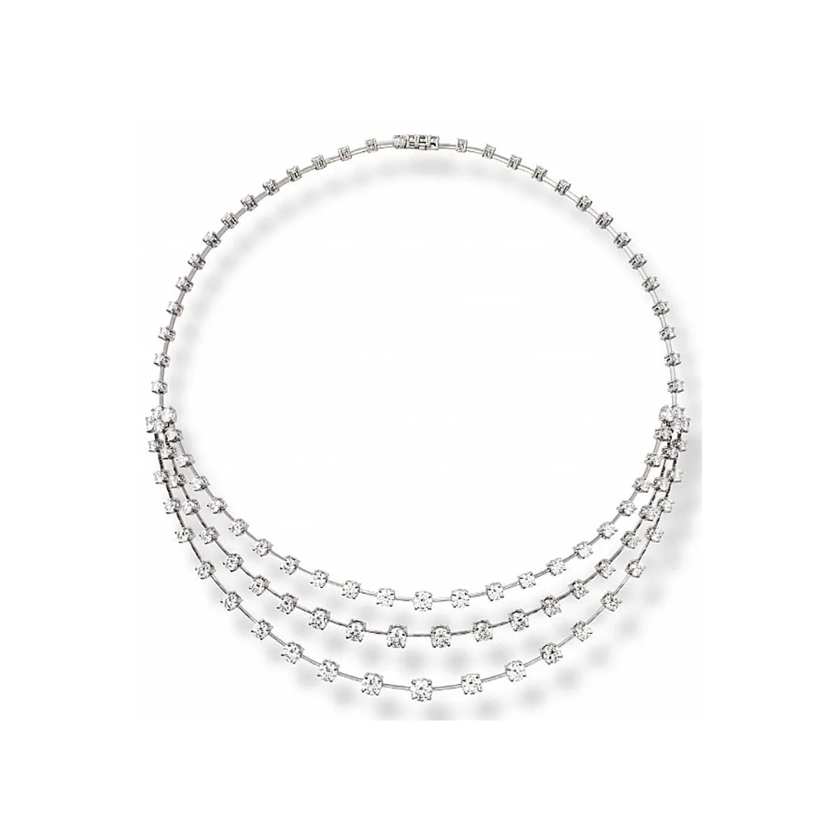 Platinum Diamond Triple Row Bibb Necklace