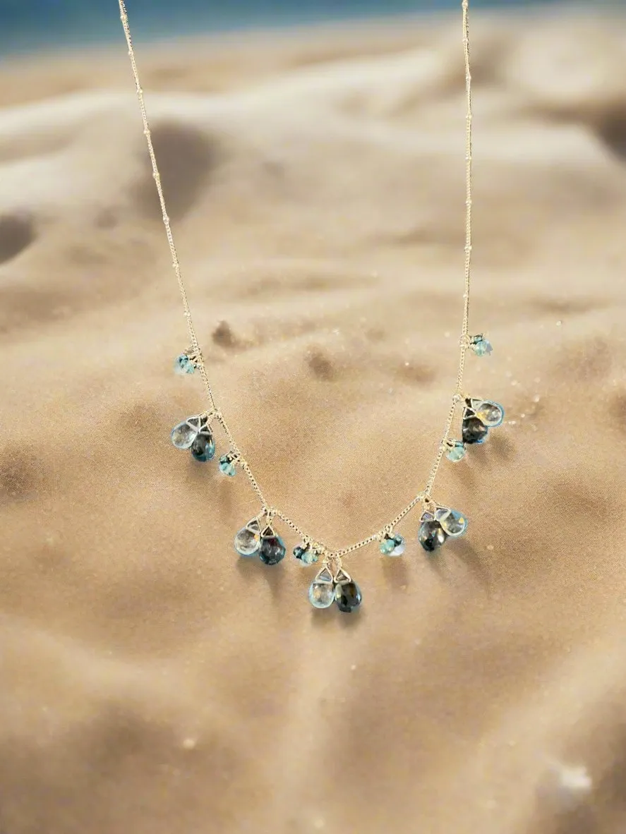 Pom Jewelry London Blue Topaz And Sky Blue Topaz Necklace In Sterling Silver-PN661