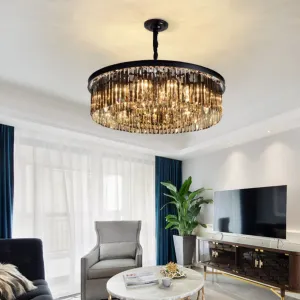 Popular Black Finish/ Smoky Gray Round Crystal Chandelier Living Room Ceiling/ Pendant Light Fixture
