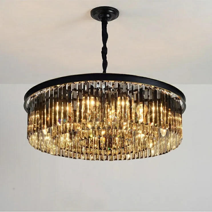 Popular Black Finish/ Smoky Gray Round Crystal Chandelier Living Room Ceiling/ Pendant Light Fixture
