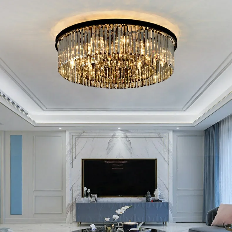 Popular Black Finish/ Smoky Gray Round Crystal Chandelier Living Room Ceiling/ Pendant Light Fixture
