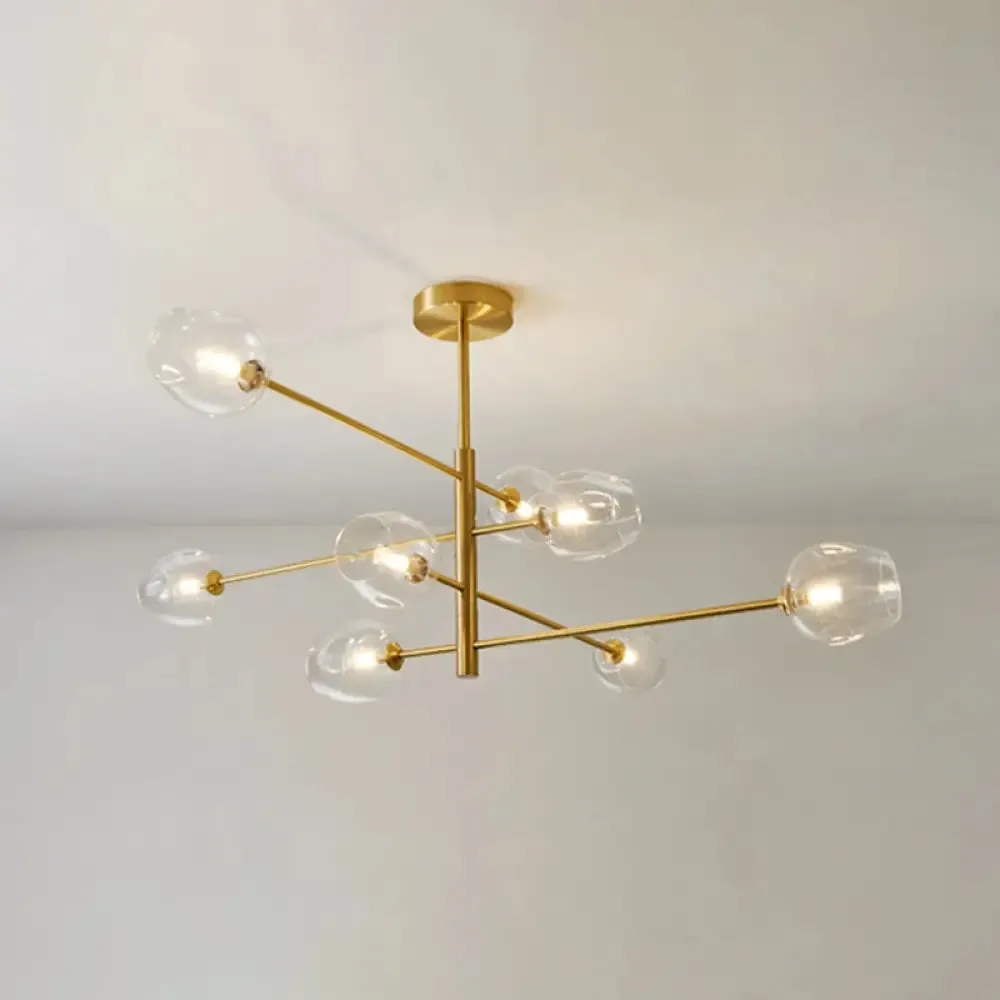 Post-Modern Gold Metal Chandelier with Glass Shades - Ideal for Living Room
