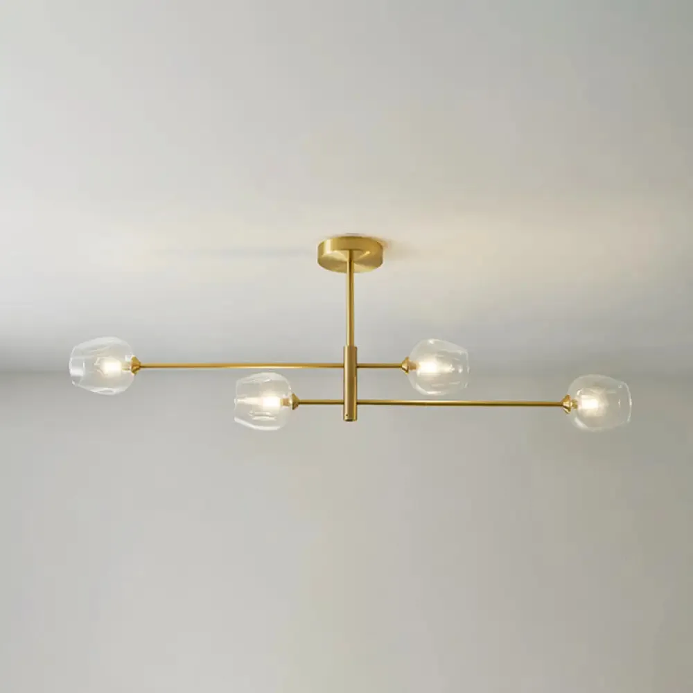Post-Modern Gold Metal Chandelier with Glass Shades - Ideal for Living Room