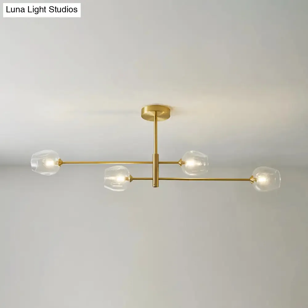Post-Modern Gold Metal Chandelier with Glass Shades - Ideal for Living Room