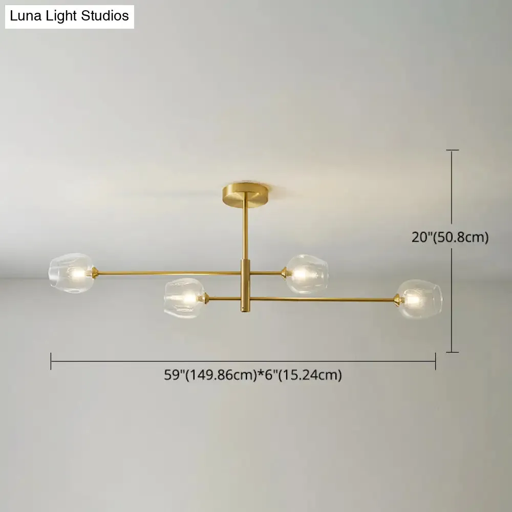 Post-Modern Gold Metal Chandelier with Glass Shades - Ideal for Living Room