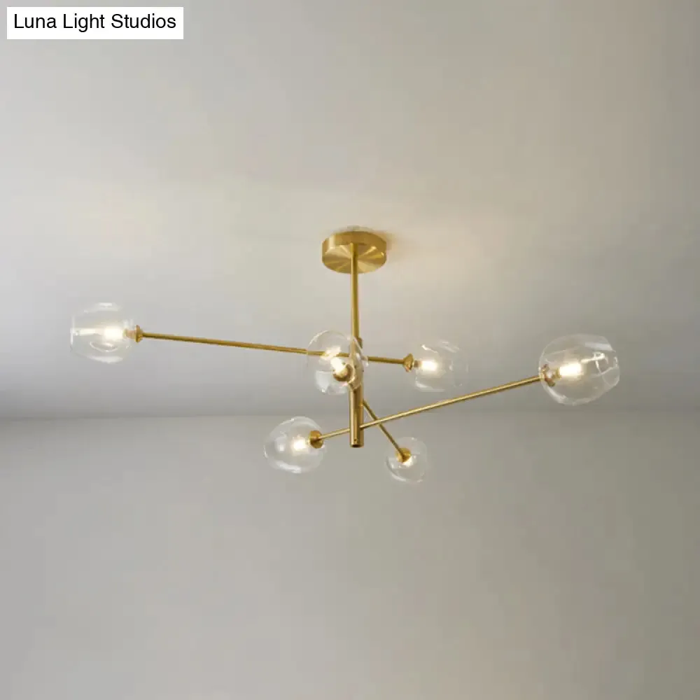 Post-Modern Gold Metal Chandelier with Glass Shades - Ideal for Living Room