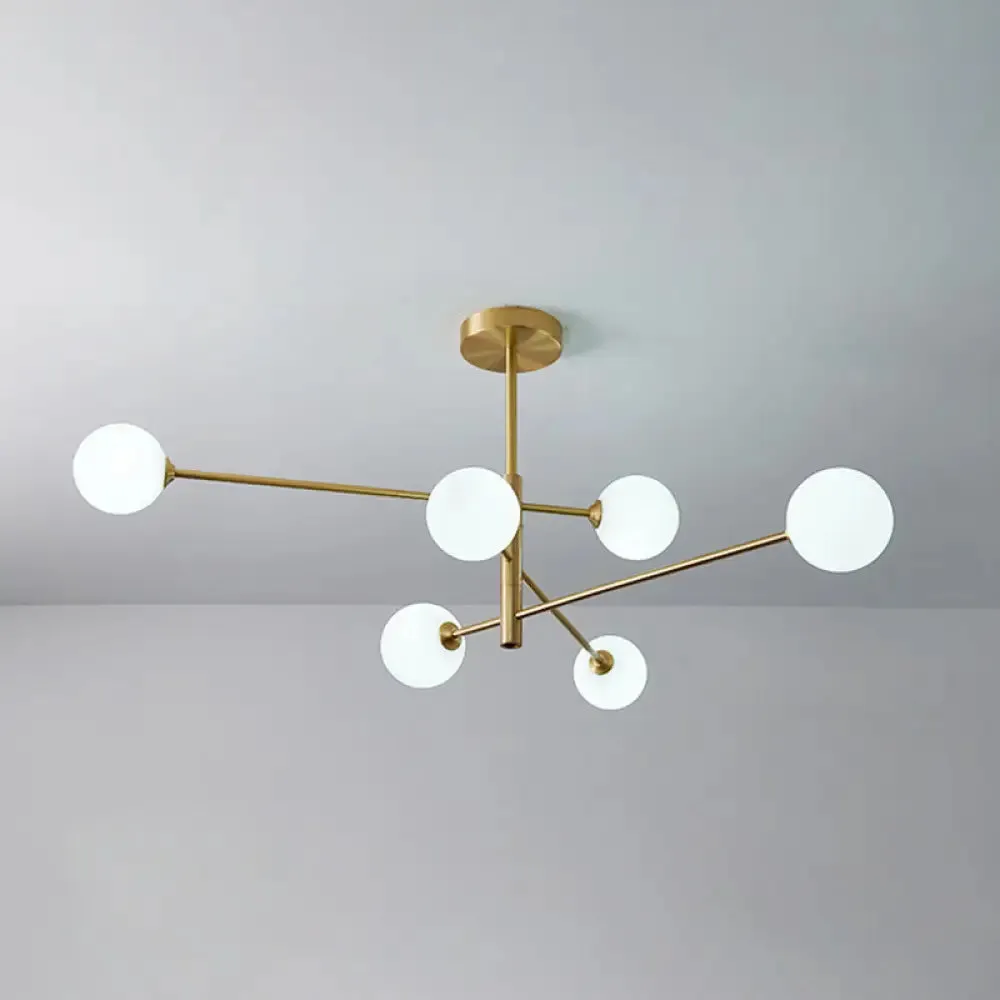 Post-Modern Gold Metal Chandelier with Glass Shades - Ideal for Living Room