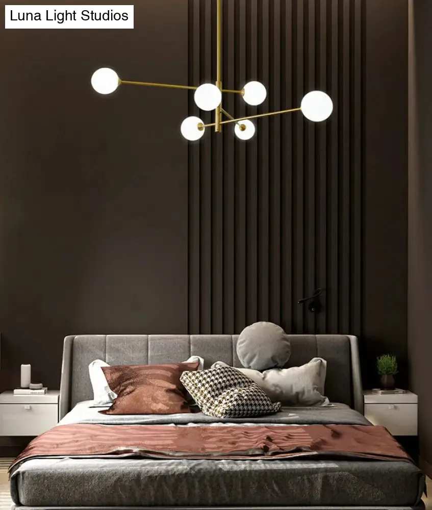Post-Modern Gold Metal Chandelier with Glass Shades - Ideal for Living Room