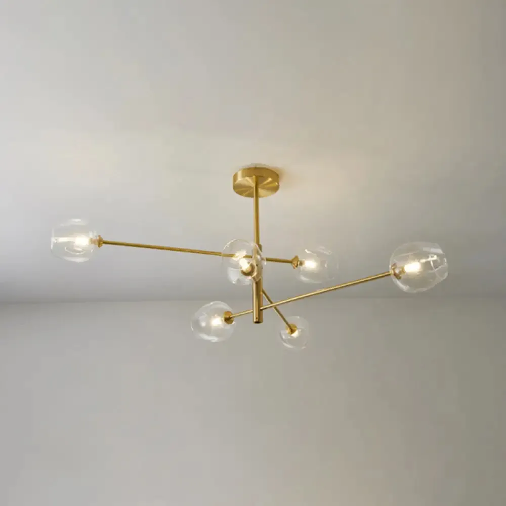 Post-Modern Gold Metal Chandelier with Glass Shades - Ideal for Living Room