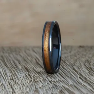 "The island" Koa wood inlaid Black ring