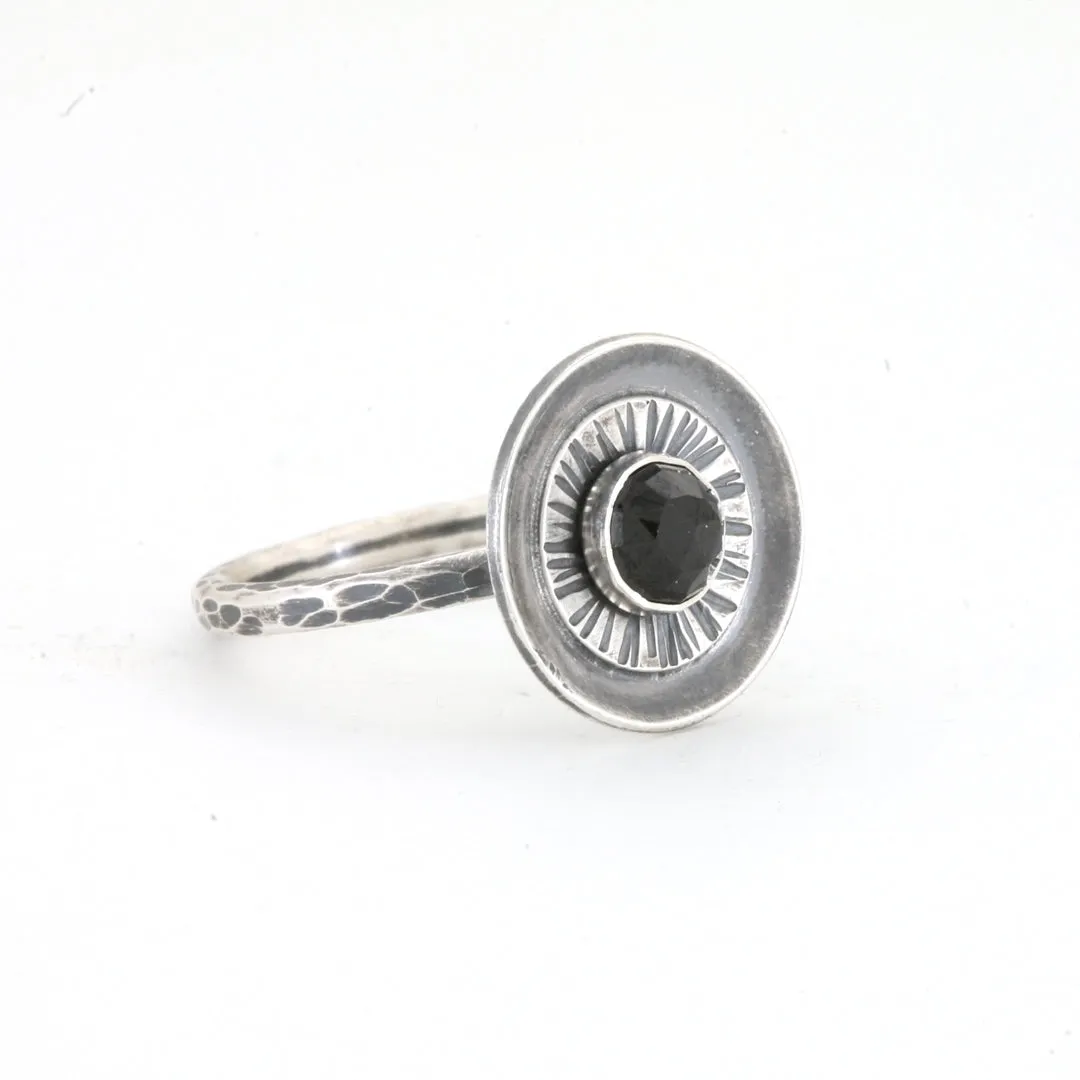 Rainbow Moonstone and Silver Starburst Ring