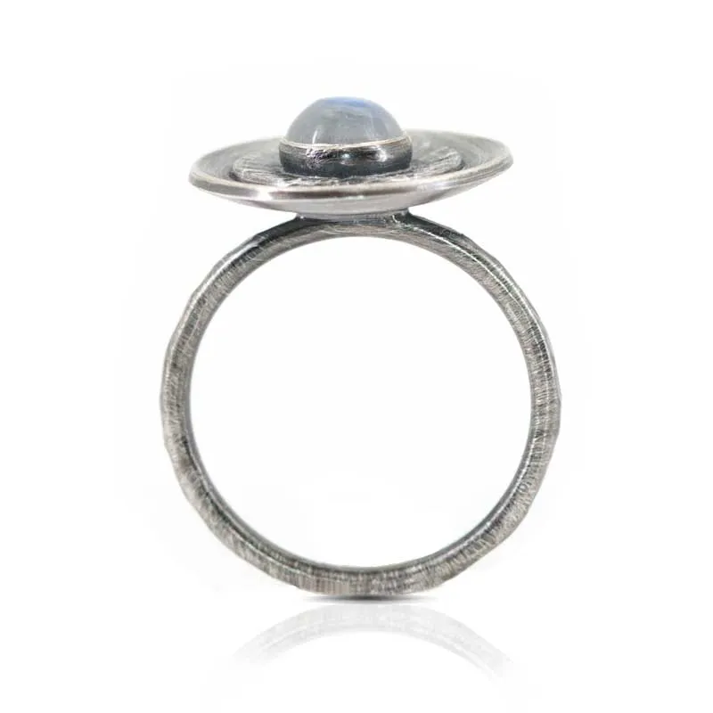 Rainbow Moonstone and Silver Starburst Ring