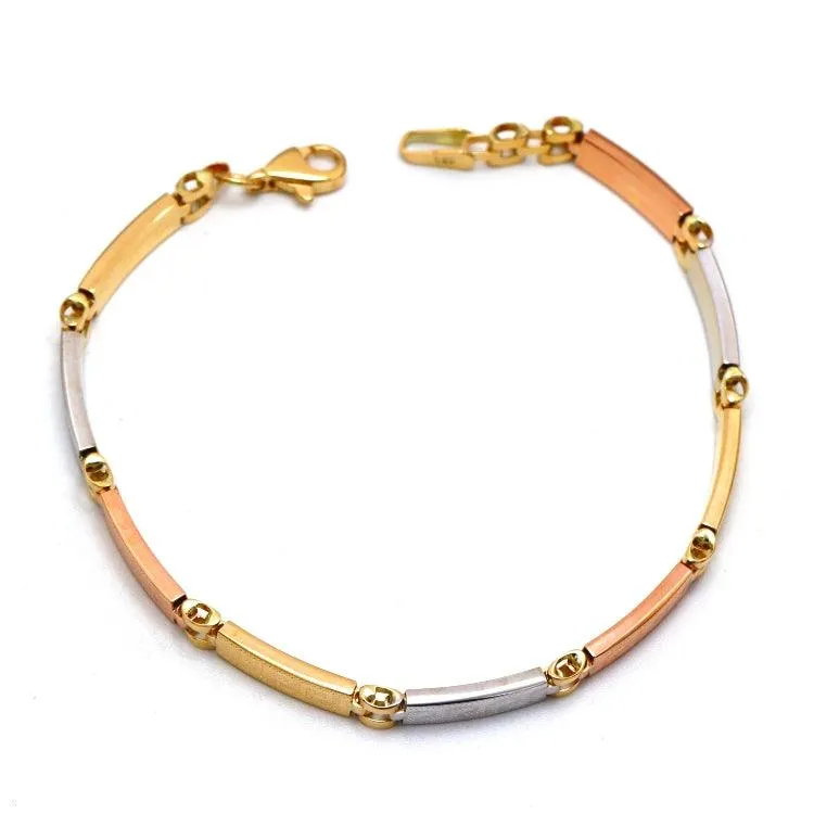 Real Gold 3-Color Maze Hoop Bracelet with Belt Chain Design (19 cm) - Model 1273 BR1683