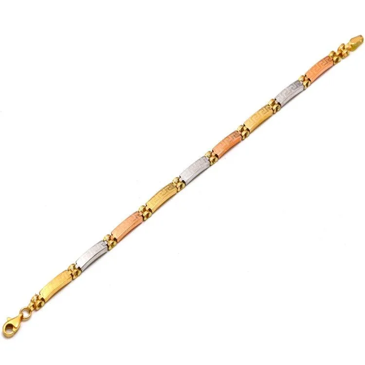 Real Gold 3-Color Maze Hoop Bracelet with Belt Chain Design (19 cm) - Model 1273 BR1683