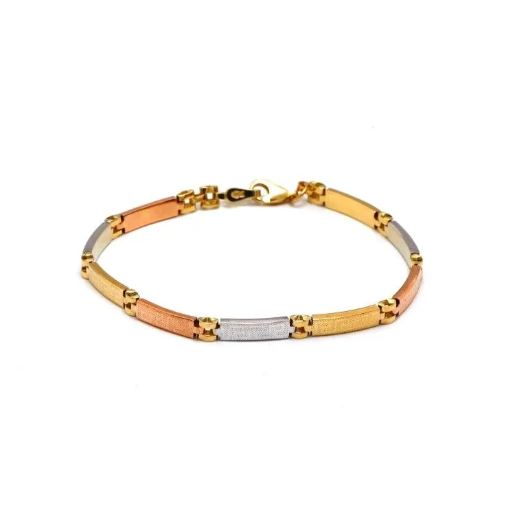 Real Gold 3-Color Maze Hoop Bracelet with Belt Chain Design (19 cm) - Model 1273 BR1683