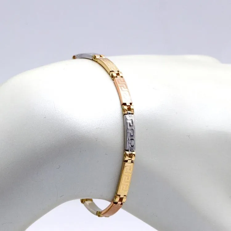 Real Gold 3-Color Maze Hoop Bracelet with Belt Chain Design (19 cm) - Model 1273 BR1683